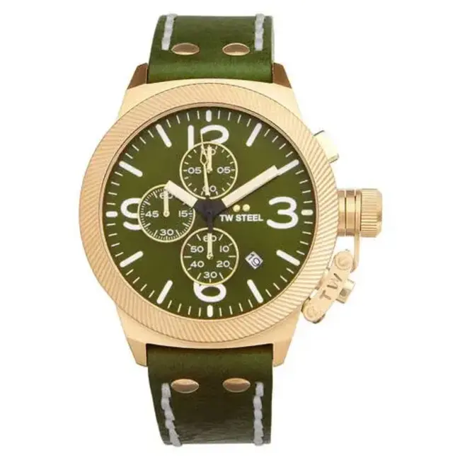 TW Steel TW Steel Horloge CS108 Canteen Staal met Geelgouden Plating Chonrograaf Quartz met Groene Horlogeband
