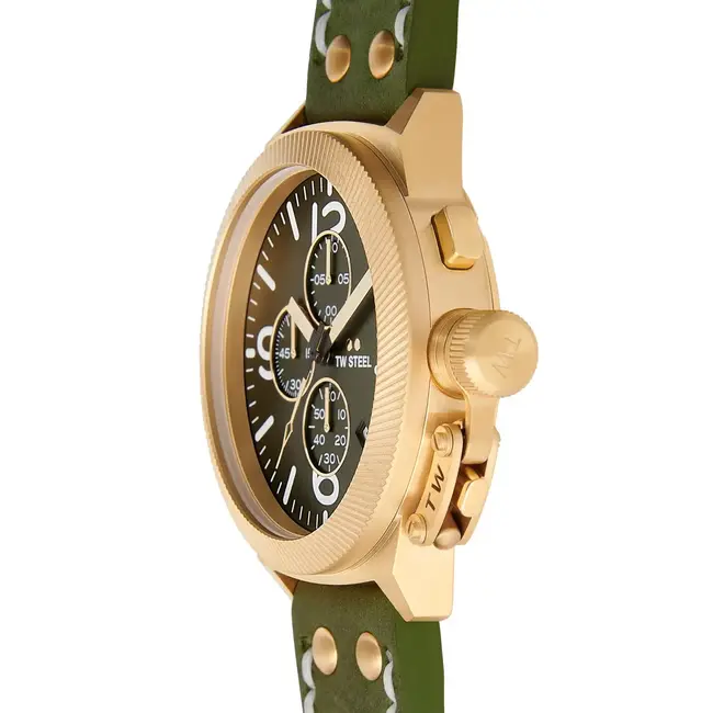 TW Steel TW Steel Horloge CS108 Canteen Staal met Geelgouden Plating Chonrograaf Quartz met Groene Horlogeband