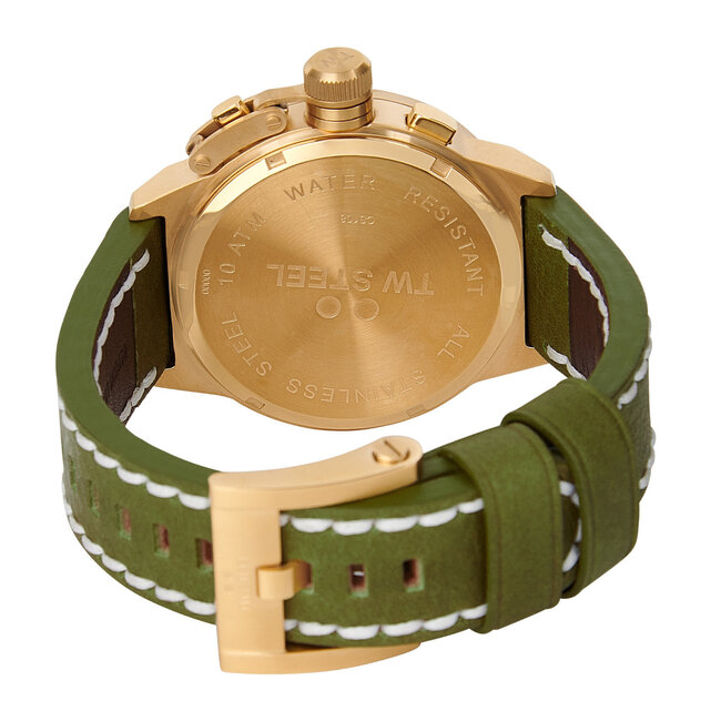 TW Steel TW Steel Horloge CS108 Canteen Staal met Geelgouden Plating Chonrograaf Quartz met Groene Horlogeband