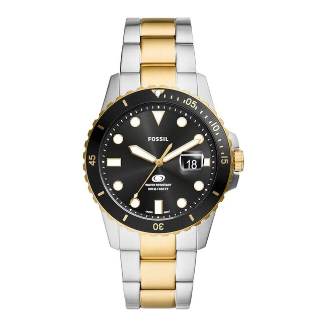 Fossil Fossil Horloge FS6031 Staal Bi-color Quartz met Zwarte Wijzerplaat