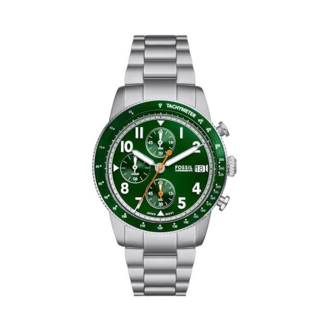 Fossil Fossil Horloge FS6048 Sport Tourer Staal Quartz Chronograaf met Groene Wijzerplaat