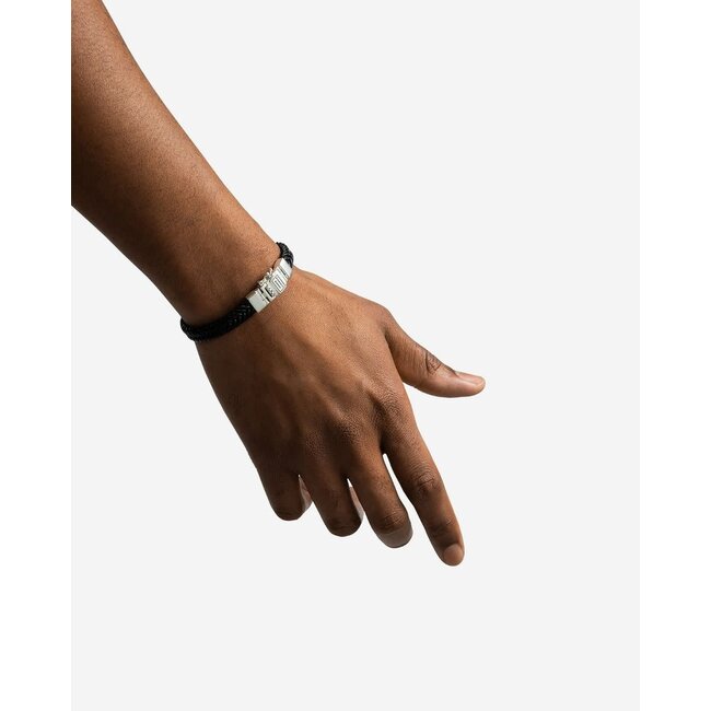 Buddha to Buddha Buddha to Buddha Armband 138BL E Barbara Zwart Leer Met Zilver Sluiting Maat E