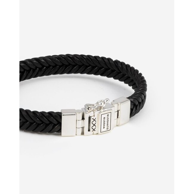 Buddha to Buddha Buddha to Buddha Armband 138BL E Barbara Zwart Leer Met Zilver Sluiting Maat E