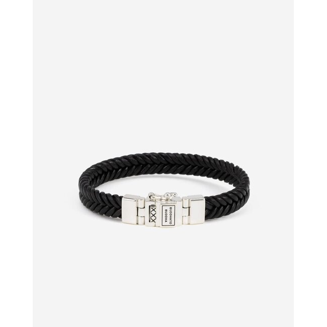 Buddha to Buddha Buddha to Buddha Armband 138BL E Barbara Zwart Leer Met Zilver Sluiting Maat E