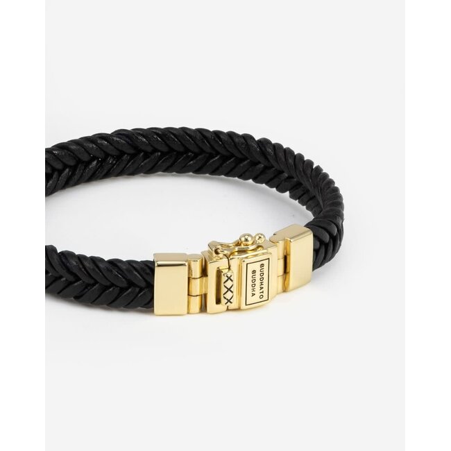 Buddha to Buddha Buddha to Buddha Armband 138BLGV  E Barbara Zwart Leer Zilver met Geelgouden Plating  Sluiting Maat E