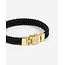 Buddha to Buddha Buddha to Buddha Armband 138BLGV  E Barbara Zwart Leer Zilver met Geelgouden Plating  Sluiting Maat E