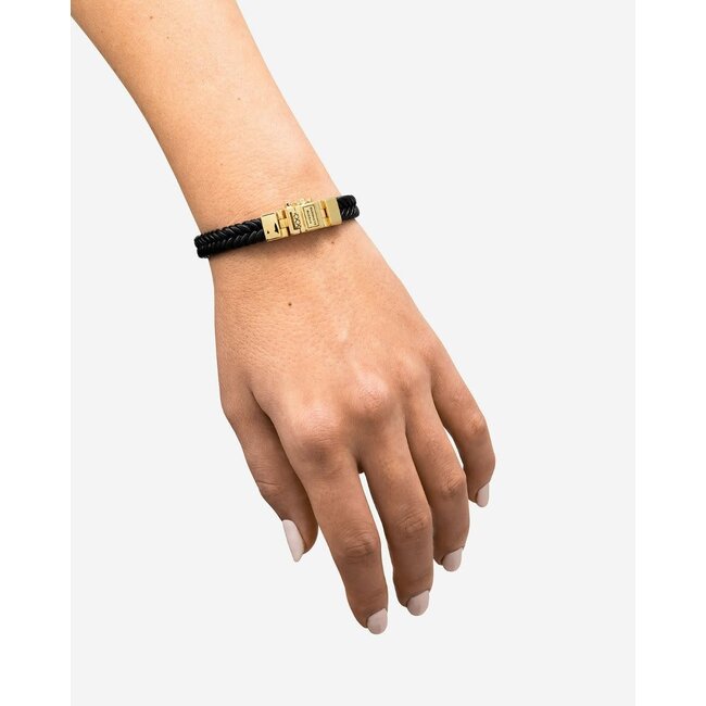 Buddha to Buddha Buddha to Buddha Armband 138BLGV  E Barbara Zwart Leer Zilver met Geelgouden Plating  Sluiting Maat E