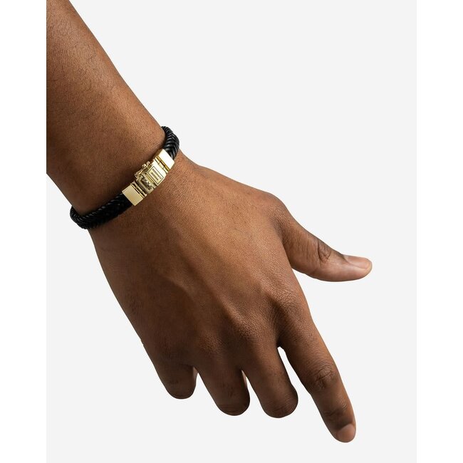 Buddha to Buddha Buddha to Buddha Armband 138BLGV  E Barbara Zwart Leer Zilver met Geelgouden Plating  Sluiting Maat E
