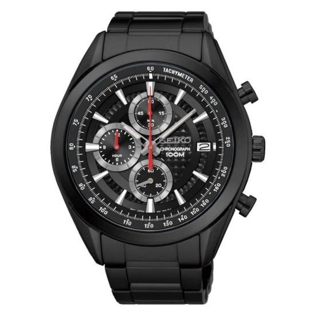 Seiko Seiko Horloge SSB179P1 Staal met Zwarte Coating Quartz Chronograaf 100m Waterdicht met Zwarte Wijzerplaat 45mm