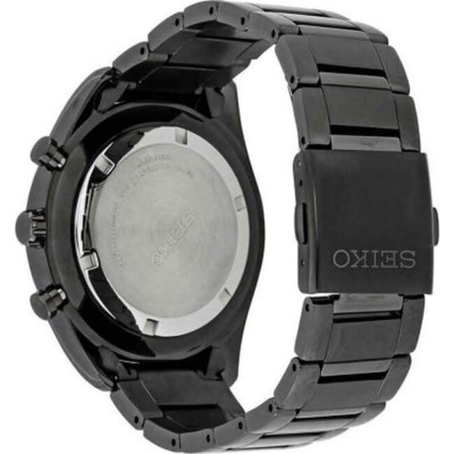 Seiko Seiko Horloge SSB179P1 Staal met Zwarte Coating Quartz Chronograaf 100m Waterdicht met Zwarte Wijzerplaat 45mm