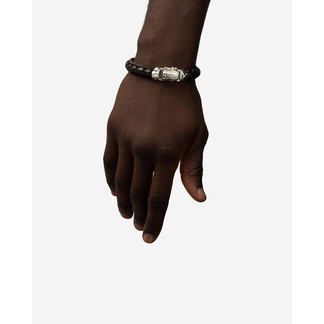 Buddha to Buddha Buddha to Buddha Armband 127BR E  Mangky Bruin Leer met Zilver Sluiting Maat E