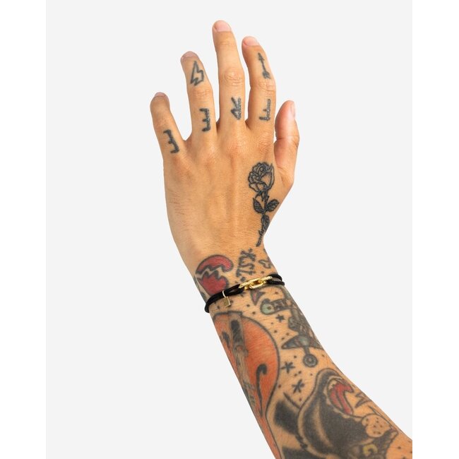 Buddha to Buddha Buddha To Buddha Armband 133BL GV M Katja Koord Zwart met Bedels van Zilver met Geelgouden Plating