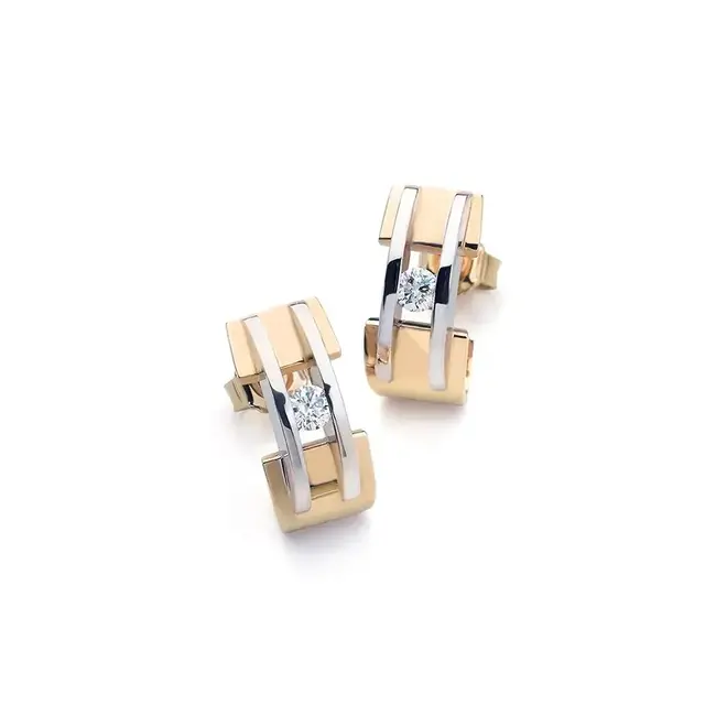 R&C R&C Oorbellen Zoe 53 14k Bi-color Goud 0.03crt G SI Briljant geslepen Diamant 18.5mm
