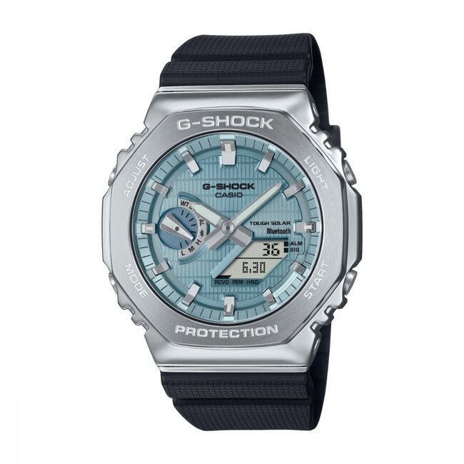 Casio G-Shock Casio G-shock GBM-2100A-1A2ER Staal horloge met zwarte band en blauwe wijzerplaat