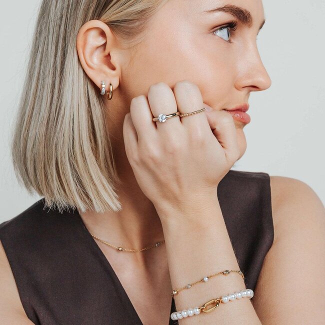 Ti Sento Milano Ti Sento Armband 23076ZY Zilver Bi-color met Parel en Zirkonia 18.5cm