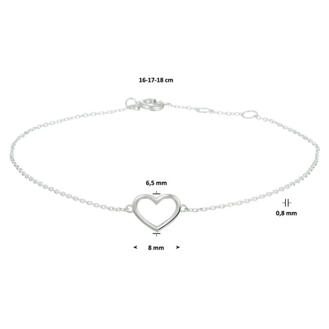 Blinckers Jewellery Huiscollectie BJ Armband 41.05381 14k Witgoud Hartje 16-18cm