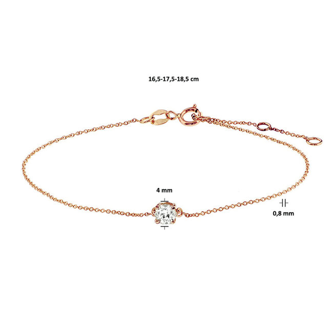 Blinckers Jewellery Huiscollectie BJ Armband 44.01249 14k Rosegoud Zirkonia 16-18 cm
