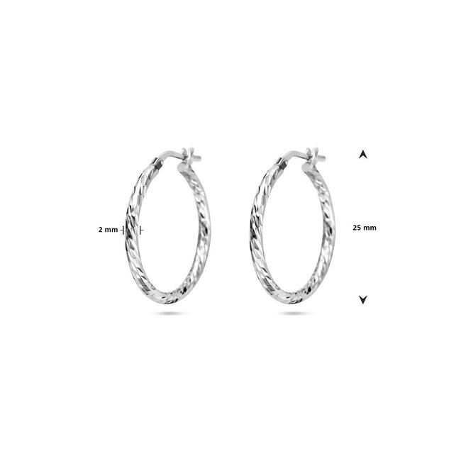 Blinckers Jewellery Huiscollectie BJ Oorbellen 13.37980 Zilver Oorringen Gediamanteerd 2,0x25mm