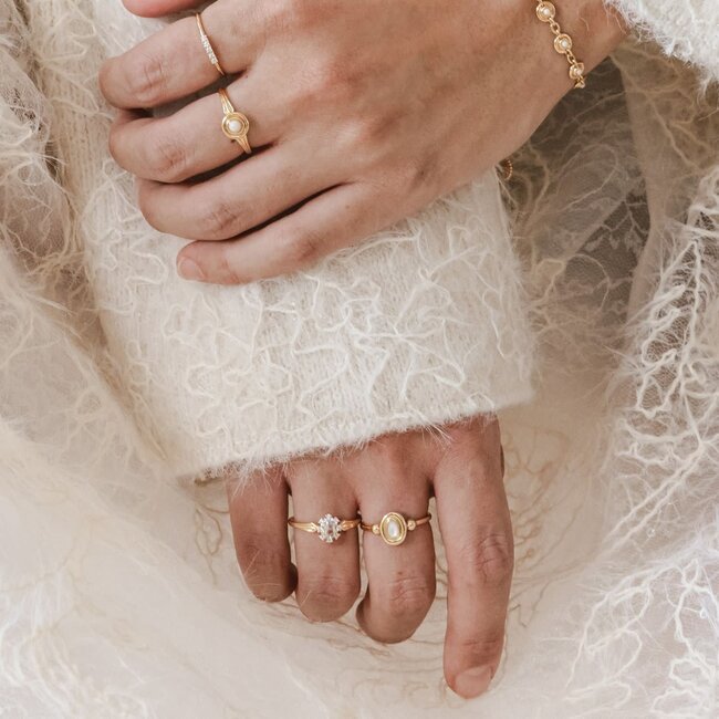 24KAE 24Kae Ring 124146Y/54 Zilver met 18k Geelgoud Plating met Lichtroze Steen Maat 54