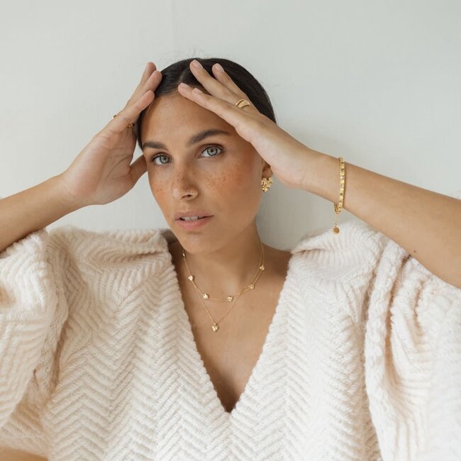 24KAE 24Kae Collier 32480Y Zilver 18k Geelgoud Plating met 6 Hartjes met Structuur 45cm