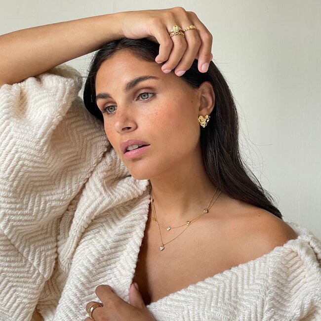 24KAE 24Kae Collier 32480Y Zilver 18k Geelgoud Plating met 6 Hartjes met Structuur 45cm