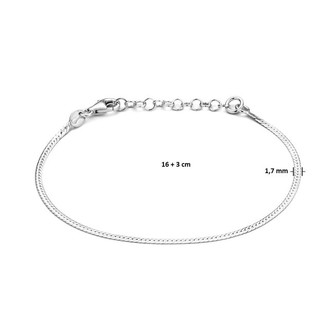 Blinckers Jewellery Huiscollectie Bj Armband 13.37164 Zilver Slang Plat 1,7mm 16+3cm