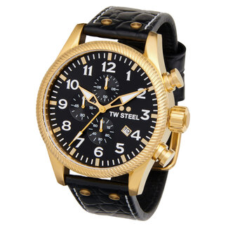 TW Steel TW Steel Horloge Heren VS115 met Geelgoude Plating kast Chronograaf en Zwarte Croco Horlogeband