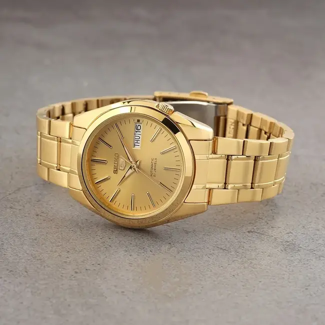 Seiko Seiko Horloge SNKL48K1 Seiko 5 Staal met Geelgouden Plating  Automaat met Geelgouden Wijzerplaat 37mm