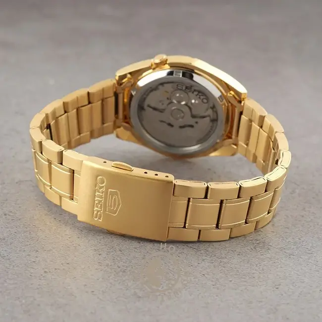 Seiko Seiko Horloge SNKL48K1 Seiko 5 Staal met Geelgouden Plating  Automaat met Geelgouden Wijzerplaat 37mm