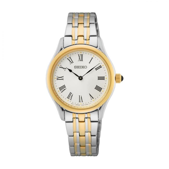Seiko Seiko Horloge SWR070P1 Staal Bi-color Quartz met Saffierglas 50m Waterdicht met Witte Wijzerplaat 28mm