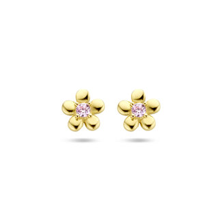 Blinckers Jewellery Huiscollectie BJ Oorbellen 40.26897 14k Geelgoud Oorknoppen Bloem met Roze Zirkonia 4,5mm