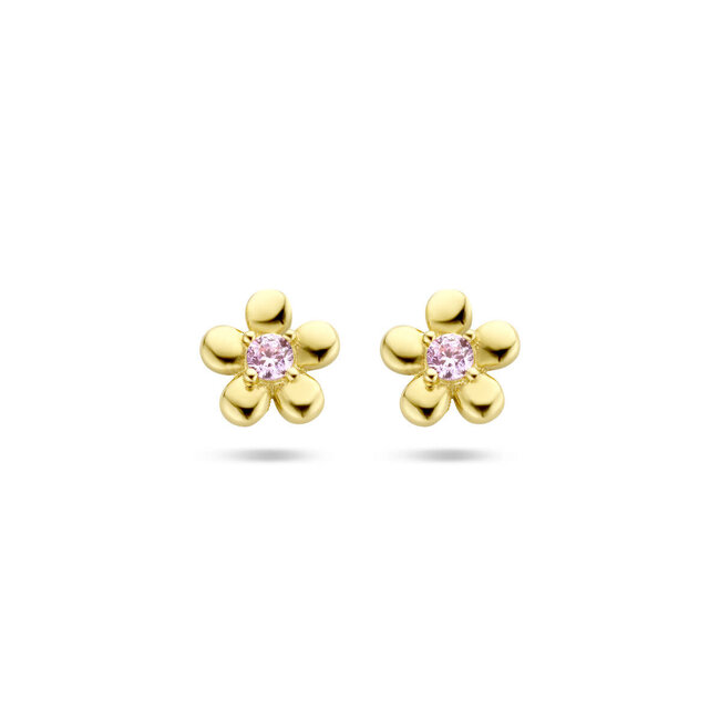 Blinckers Jewellery Huiscollectie BJ Oorbellen 40.26897 14k Geelgoud Oorknoppen Bloem met Roze Zirkonia 4,5mm