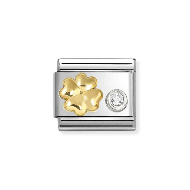 Nomination Nomination Schakel 630301-03 Composable Classic Staal met 18k Geelgoud Klaver met Zirkonia