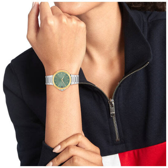 Tommy Hilfiger Tommy Hilfiger Horloge TH1782778 Lori Staal Bi-color Quartz met Groene Wijzerplaat 34 mm