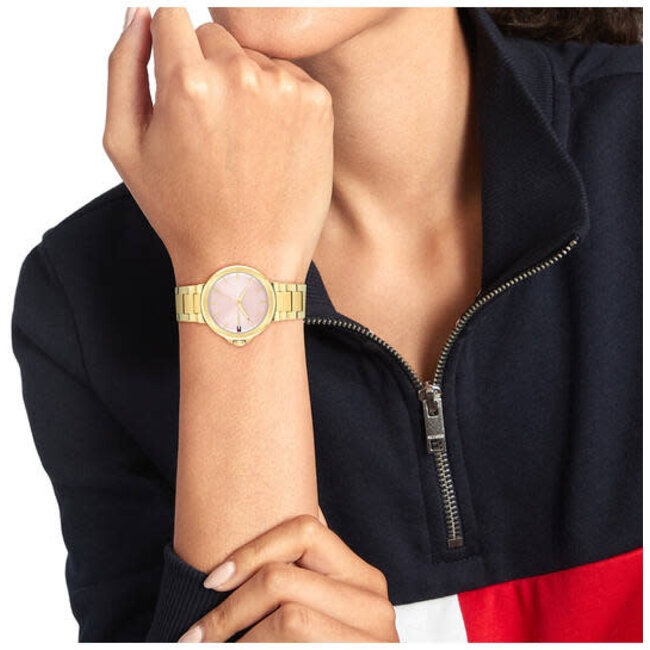 Tommy Hilfiger Tommy Hilfiger Horloge TH1782779 Lori Staal met Geelgouden Plating Quartz en Roze Wijzerplaat 34mm