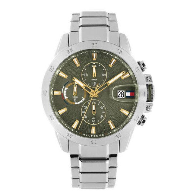 Tommy Hilfiger Tommy Hilfiger Horloge TH1792197 Jameson 43 mm Staal met groene wijzerplaat en gouden accenten