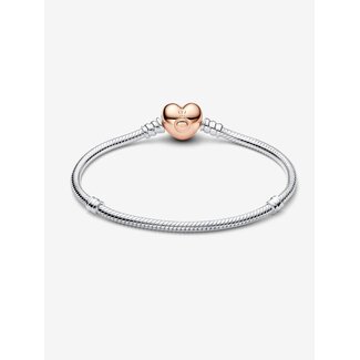 Pandora Pandora Armband 580719-19 Zilver met Rose Gouden Plating Hart Slot Maat 19