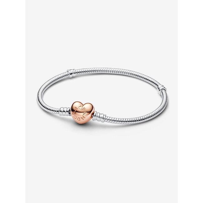 Pandora Pandora Armband 580719-19 Zilver met Rose Gouden Plating Hart Slot Maat 19