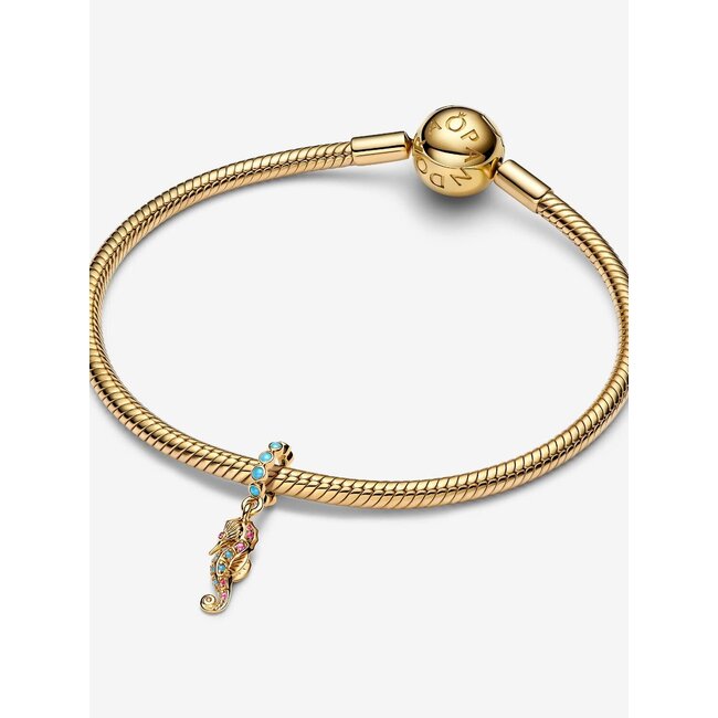 Pandora Pandora Bedel 763895C01 Zilver 14k Geelgoud Plating Zeepaard met Roze en Blauw Zirkonia