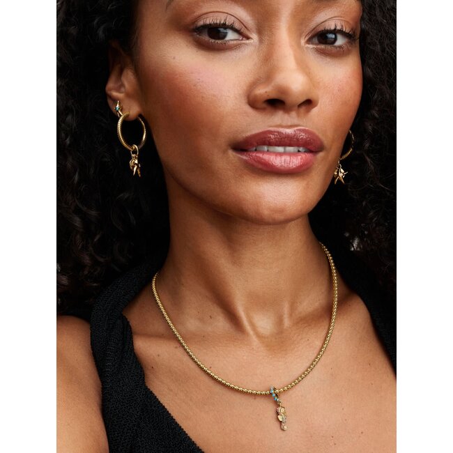 Pandora Pandora Bedel 763895C01 Zilver 14k Geelgoud Plating Zeepaard met Roze en Blauw Zirkonia