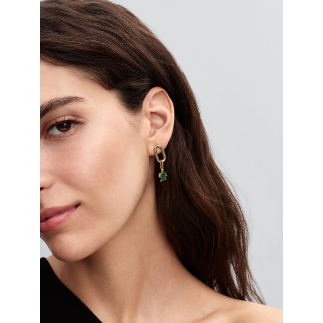 Pandora Pandora Bedel 763823C01 Zilver 14k Geelgoud Plating Schildpad met Groen