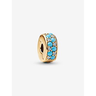 Pandora Pandora Bedel 763902C01 Zilver 14k Geelgoud Plating Stopper met Blauw