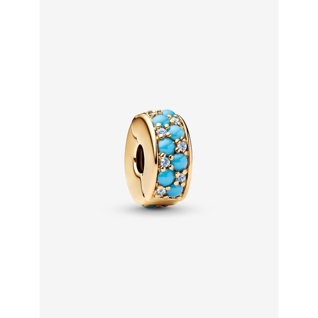 Pandora Pandora Bedel 763902C01 Zilver 14k Geelgoud Plating Stopper met Blauw