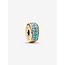 Pandora Pandora Bedel 763902C01 Zilver 14k Geelgoud Plating Stopper met Blauw