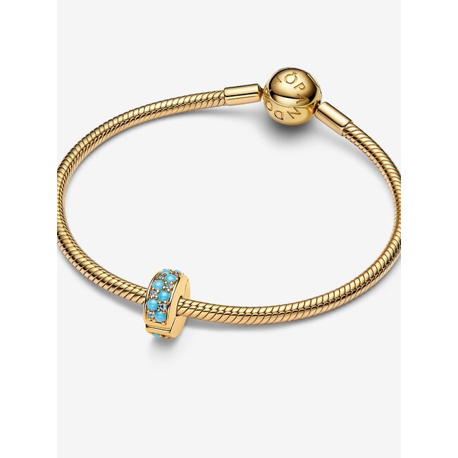 Pandora Pandora Bedel 763902C01 Zilver 14k Geelgoud Plating Stopper met Blauw