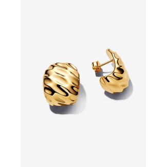 Pandora Pandora Oorbellen 263879C00 Zilver 14k Geelgoud Plating Groot Geribbeld