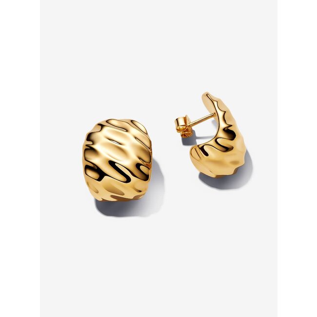 Pandora Pandora Oorbellen 263879C00 Zilver 14k Geelgoud Plating Groot Geribbeld