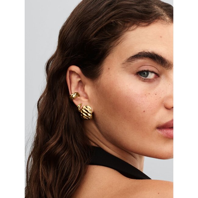 Pandora Pandora Oorbellen 263879C00 Zilver 14k Geelgoud Plating Groot Geribbeld