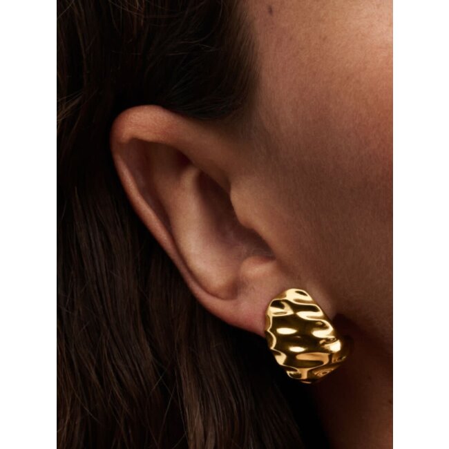 Pandora Pandora Oorbellen 263879C00 Zilver 14k Geelgoud Plating Groot Geribbeld