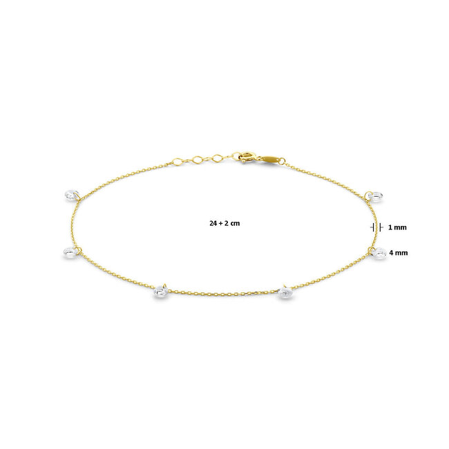 Blinckers Jewellery Huiscollectie BJ Enkelbandje 40.31298 14k Geelgoud Anker met Zirkonia 4mm 24 - 26mm